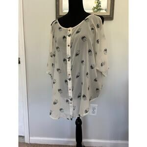 IRON FIST SKULL A DOT WOMEN NUDE KEYHOLE BLOUSE US SIZE [Regular,M]